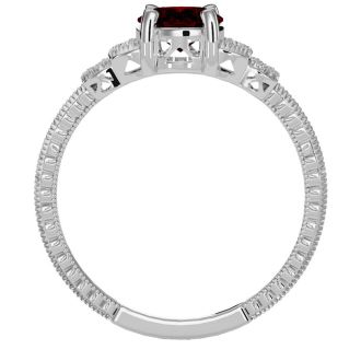 Garnet Ring: Garnet Jewelry: 1 1/2 Carat Oval Shape Garnet and Diamond Ring In 10 Karat White Gold