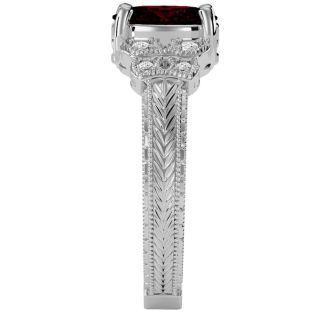 Garnet Ring: Garnet Jewelry: 1 1/2 Carat Oval Shape Garnet and Diamond Ring In 10 Karat White Gold