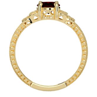 Garnet Ring: Garnet Jewelry: 1 1/2 Carat Oval Shape Garnet and Diamond Ring In 10 Karat Yellow Gold