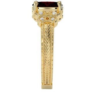Garnet Ring: Garnet Jewelry: 1 1/2 Carat Oval Shape Garnet and Diamond Ring In 10 Karat Yellow Gold