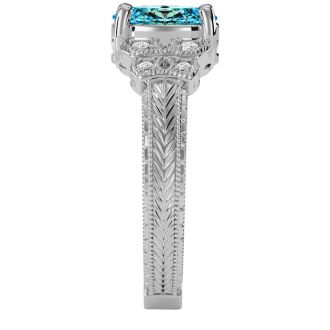 Aquamarine Ring: Aquamarine Jewelry: 1 1/4 Carat Oval Shape Aquamarine and Diamond Ring In 10 Karat White Gold