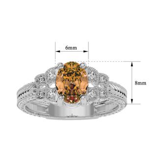 1 Carat Oval Shape Citrine and Diamond Ring In 10 Karat White Gold