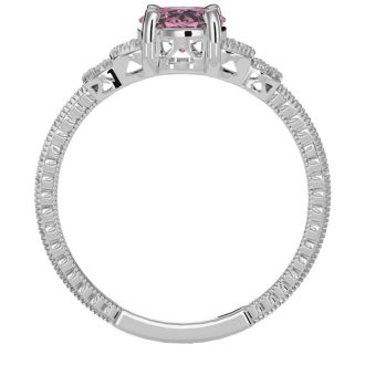 1 Carat Oval Shape Pink Topaz and Diamond Ring In 10 Karat White Gold