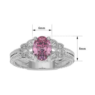 1 Carat Oval Shape Pink Topaz and Diamond Ring In 10 Karat White Gold