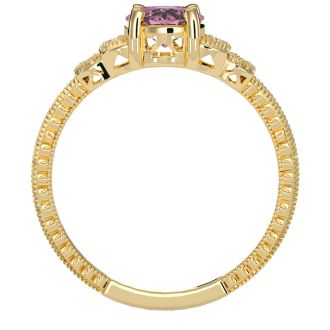 1 Carat Oval Shape Pink Topaz and Diamond Ring In 10 Karat Yellow Gold