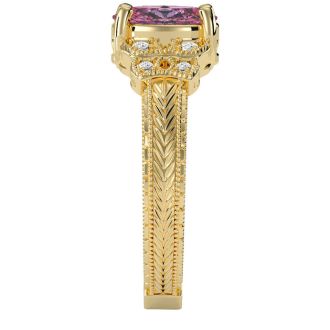 1 Carat Oval Shape Pink Topaz and Diamond Ring In 10 Karat Yellow Gold