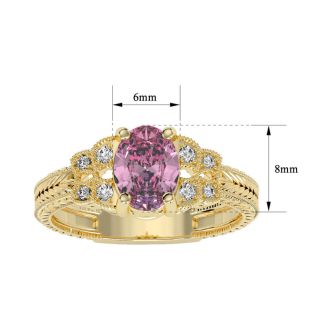 1 Carat Oval Shape Pink Topaz and Diamond Ring In 10 Karat Yellow Gold