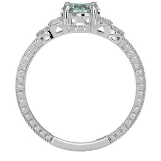 1 Carat Oval Shape Green Amethyst and Diamond Ring In 10 Karat White Gold