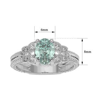 1 Carat Oval Shape Green Amethyst and Diamond Ring In 10 Karat White Gold