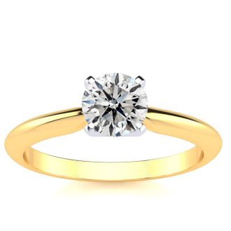 3/4 Carat Round Shape Diamond Solitaire Ring In 14K Yellow Gold