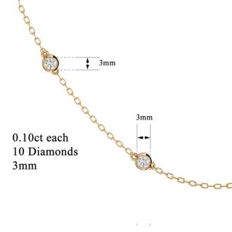 14 Karat Yellow Gold 1 Carat Diamonds By The Yard Necklace, 16-18 Inches
