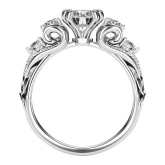 Moissanite Engagement Ring; 2 Carat Vintage Moissanite Engagement Ring In 14 Karat White Gold