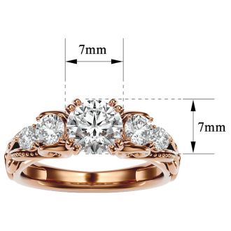 2 Carat Vintage Diamond Engagement Ring In 14 Karat Rose Gold