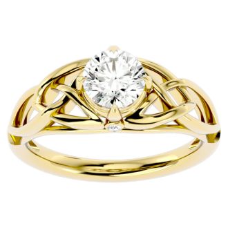 Moissanite Engagement Ring; 1 Carat Celtic Love Knot Moissanite Engagement Ring In 14 Karat Yellow Gold