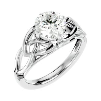 Moissanite Engagement Ring; 2 Carat Celtic Love Knot Moissanite Engagement Ring In 14 Karat White Gold