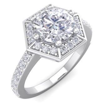 2 1/2 Carat Halo Diamond Engagement Ring In 14 Karat White Gold