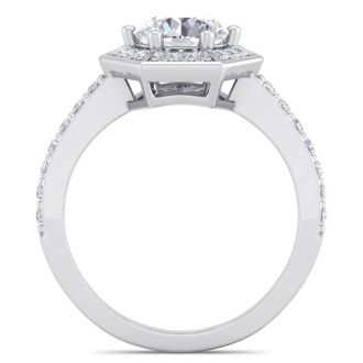 2 1/2 Carat Halo Diamond Engagement Ring In 14 Karat White Gold