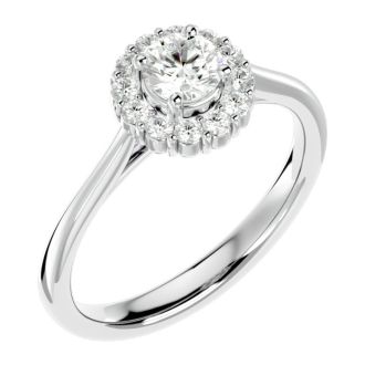 Moissanite Engagement Ring; 3/4 Carat Halo Moissanite Engagement Ring In 14 Karat White Gold