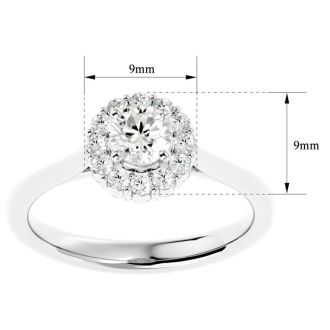 Moissanite Engagement Ring; 3/4 Carat Halo Moissanite Engagement Ring In 14 Karat White Gold