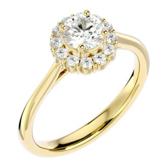 Moissanite Engagement Ring; 1 Carat Halo Moissanite Engagement Ring In 14 Karat Yellow Gold