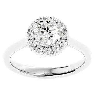 Moissanite Engagement Ring; 1 1/3 Carat Halo Moissanite Engagement Ring In 14 Karat White Gold
