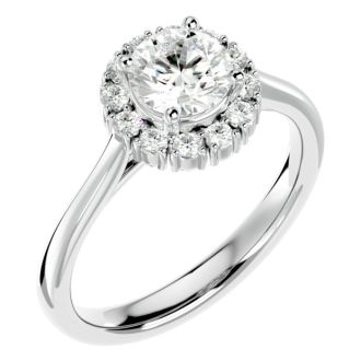 Moissanite Engagement Ring; 1 1/3 Carat Halo Moissanite Engagement Ring In 14 Karat White Gold