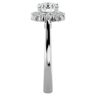 Moissanite Engagement Ring; 1 1/3 Carat Halo Moissanite Engagement Ring In 14 Karat White Gold