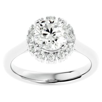 Moissanite Engagement Ring; 1 3/4 Carat Halo Moissanite Engagement Ring In 14 Karat White Gold