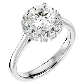 Moissanite Engagement Ring; 1 3/4 Carat Halo Moissanite Engagement Ring In 14 Karat White Gold