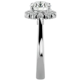 Moissanite Engagement Ring; 1 3/4 Carat Halo Moissanite Engagement Ring In 14 Karat White Gold