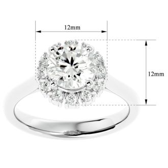 Moissanite Engagement Ring; 1 3/4 Carat Halo Moissanite Engagement Ring In 14 Karat White Gold