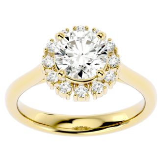 Moissanite Engagement Ring; 1 3/4 Carat Halo Moissanite Engagement Ring In 14 Karat Yellow Gold