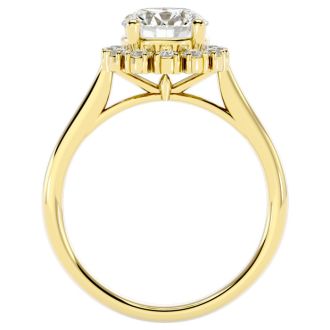 Moissanite Engagement Ring; 1 3/4 Carat Halo Moissanite Engagement Ring In 14 Karat Yellow Gold