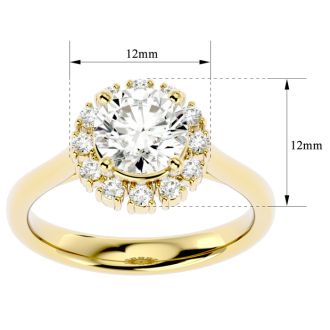 Moissanite Engagement Ring; 1 3/4 Carat Halo Moissanite Engagement Ring In 14 Karat Yellow Gold