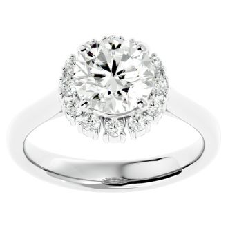 Moissanite Engagement Ring; 2 1/3 Carat Halo Moissanite Engagement Ring In 14 Karat White Gold