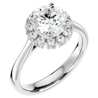 Moissanite Engagement Ring; 2 1/3 Carat Halo Moissanite Engagement Ring In 14 Karat White Gold
