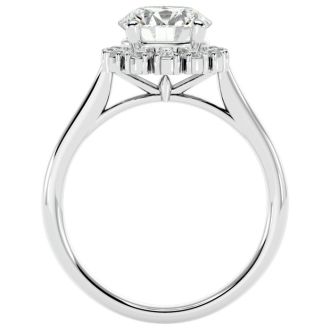 Moissanite Engagement Ring; 2 1/3 Carat Halo Moissanite Engagement Ring In 14 Karat White Gold