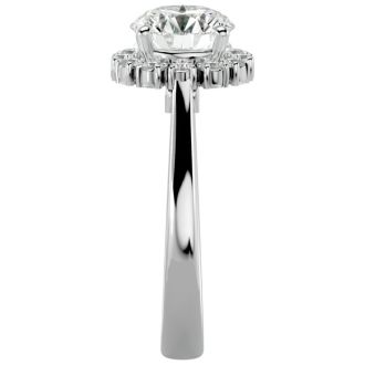 Moissanite Engagement Ring; 2 1/3 Carat Halo Moissanite Engagement Ring In 14 Karat White Gold