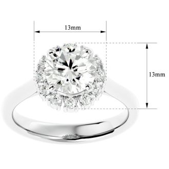 Moissanite Engagement Ring; 2 1/3 Carat Halo Moissanite Engagement Ring In 14 Karat White Gold