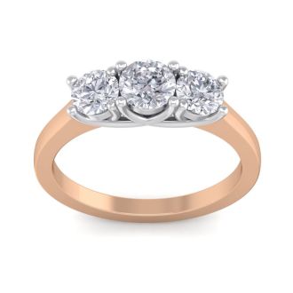 1 1/2 Carat Three Diamond Ring In 14 Karat Rose Gold