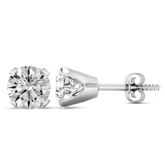 2 Carat Moissanite Stud Earrings Set In 14 Karat White Gold, Screwbacks. Extra White G-H Color. Very Fiery Amazing VS1-VS2 Clarity!