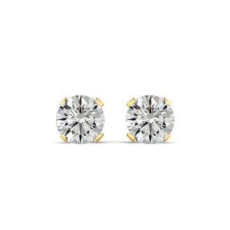 2 Carat Moissanite Stud Earrings Set In 14 Karat Yellow Gold, Screwbacks. Extra White G-H Color. Very Fiery Amazing VS1-VS2 Clarity!