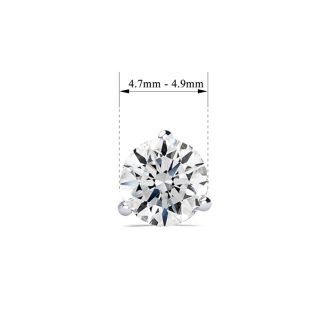 7/8 Carat Round Shape Single Diamond Stud Earring In 14 Karat White Gold, Martini Setting