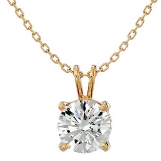 1 Carat Moissanite Solitaire Necklace In Solid 14K Yellow Gold.  Exceptionally Fiery, Beautifully Cut Fabulous Moissanite!