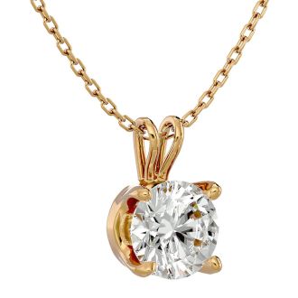 1 Carat Moissanite Solitaire Necklace In Solid 14K Yellow Gold.  Exceptionally Fiery, Beautifully Cut Fabulous Moissanite!