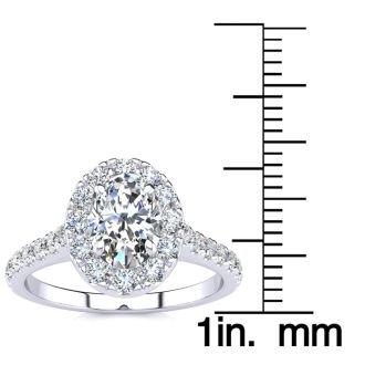 Moissanite Engagement Ring; 1 1/2 Carat Oval Shape Halo Moissanite Engagement Ring in 14k White Gold. Fiery Amazing Moissanite!