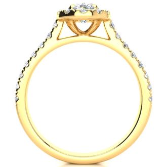 Moissanite Engagement Ring; 1 1/2 Carat Oval Shape Halo Moissanite Engagement Ring in 14k Yellow Gold. Fiery Amazing Moissanite!