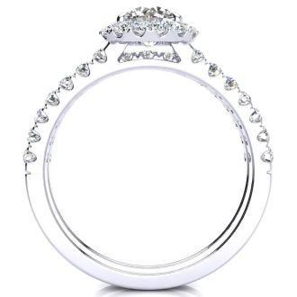 1 1/2 Carat Pave Halo Diamond Bridal Set in Platinum