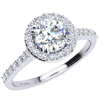1 Carat Round Halo Diamond Engagement Ring in Platinum.  Incredible Platinum Engagement Ring At A Fabulous Price!
