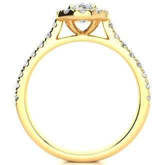 1 1/2 Carat Oval Shape Halo Diamond Engagement Ring in 14k Yellow Gold